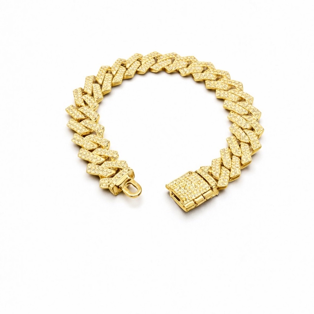 Iced Miami Cuban Link Bracelet 16mm 8" Gold Plated Hip Hop Bling